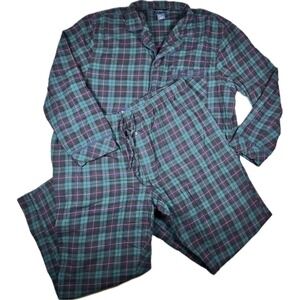 Stafford PJ Set Mens XL Green Blue Plaid Flannel Cotton Sleepwear Regular Fit
